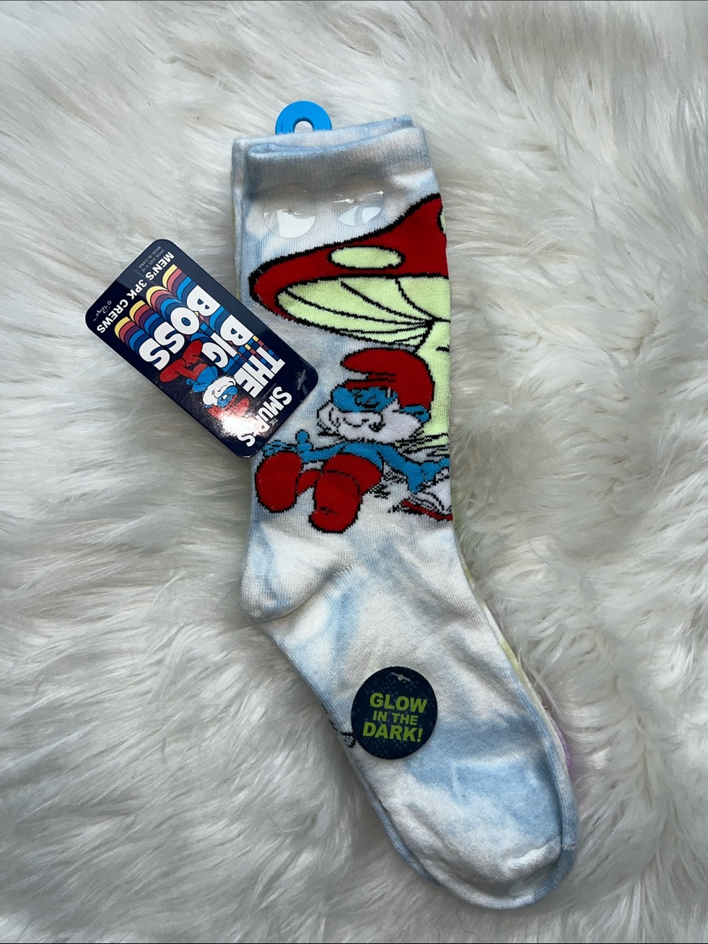 🆕 Smurfs Crew Socks - 3 Pairs glow in the dark Shoe Size 4-10